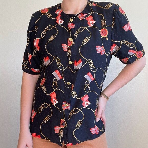 Vintage 80s Womens I. Magnin 100% Silk Button Down Lightweight Blouse Sz M - Picture 7 of 12